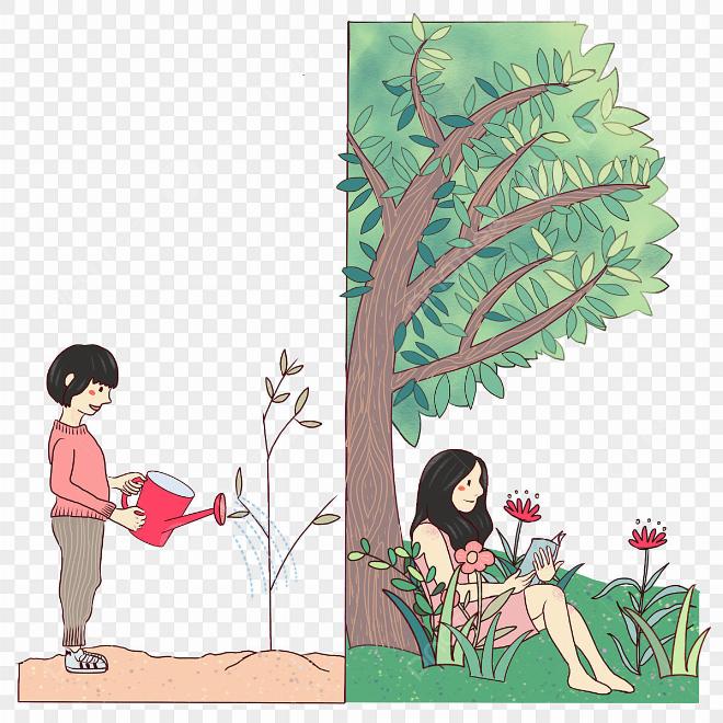 Bé gái ngồi dưới gốc cây bàng già, tay chống cằm chăm chú lắng nghe tiếng lá xào xạc như đang hát