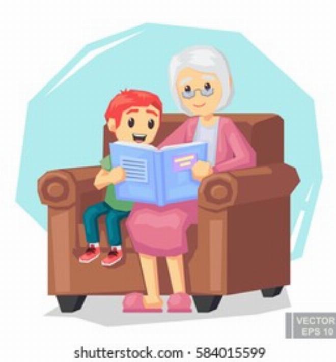 Bin và bà cùng nhau lắng nghe những câu chuyện cổ tích đã được ghi lại