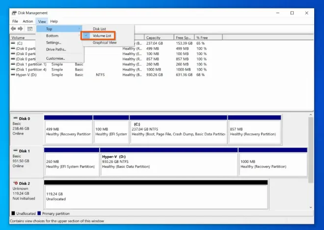 Hình ảnh minh họa giao diện quản lý đĩa Disk Management với các phân vùng ổ cứng được sắp xếp khoa học trên Windows