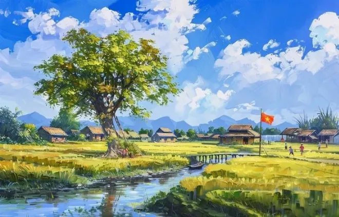 Cậu bé Hiếu đang ân cần đưa nước cho ông lão tóc trắng trong rừng, một câu chuyện truyện cổ tích đạo đức ý nghĩa