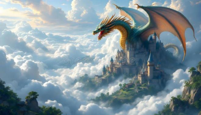 Rồng thần uy nghi hiện ra giữa mây trời trong câu truyện cổ tích ý nghĩa