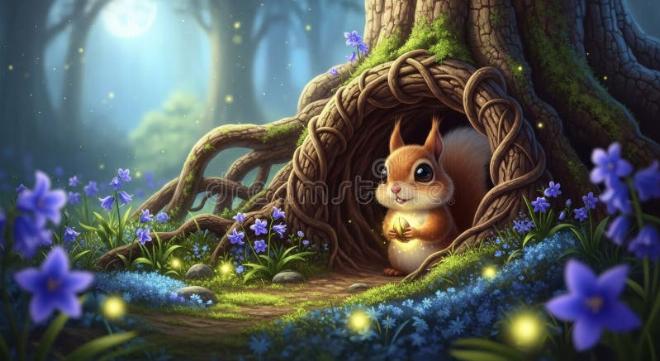 Hình ảnh Sóc Bông chăm sóc hạt mầm trong truyện cổ tích kể chuyện thư giãn đầy ấm áp