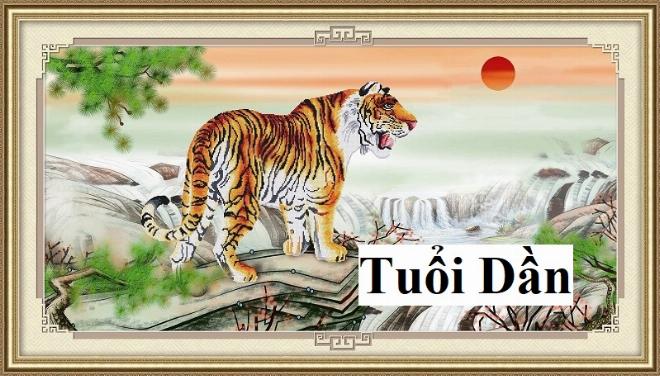 Người tuổi Dần đang làm việc tại văn phòng, xung quanh có biểu tượng tài lộc và quý nhân